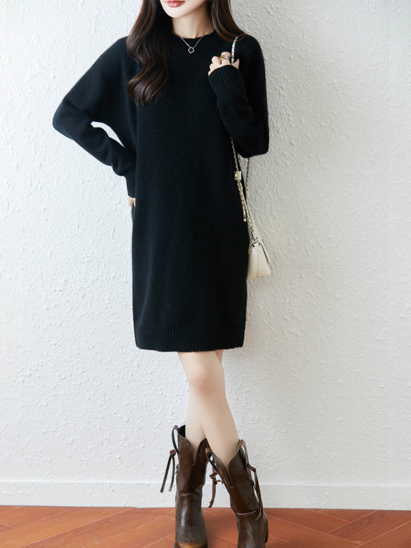 Moteriškas vilnonis megztinis su gobtuvu, apvalus kaklas, ilgos rankovės, vidutinio ilgio, 95% vilna