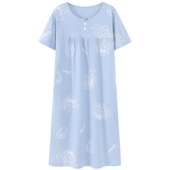 Βαμβατικό νυχτικό για γυναίκες, καλοκαιρινό νυχτικό με 3/4 μανίκια, μεσαίου μήκους φούστα, εκτύπωση σε πολυτελές σχέδιο