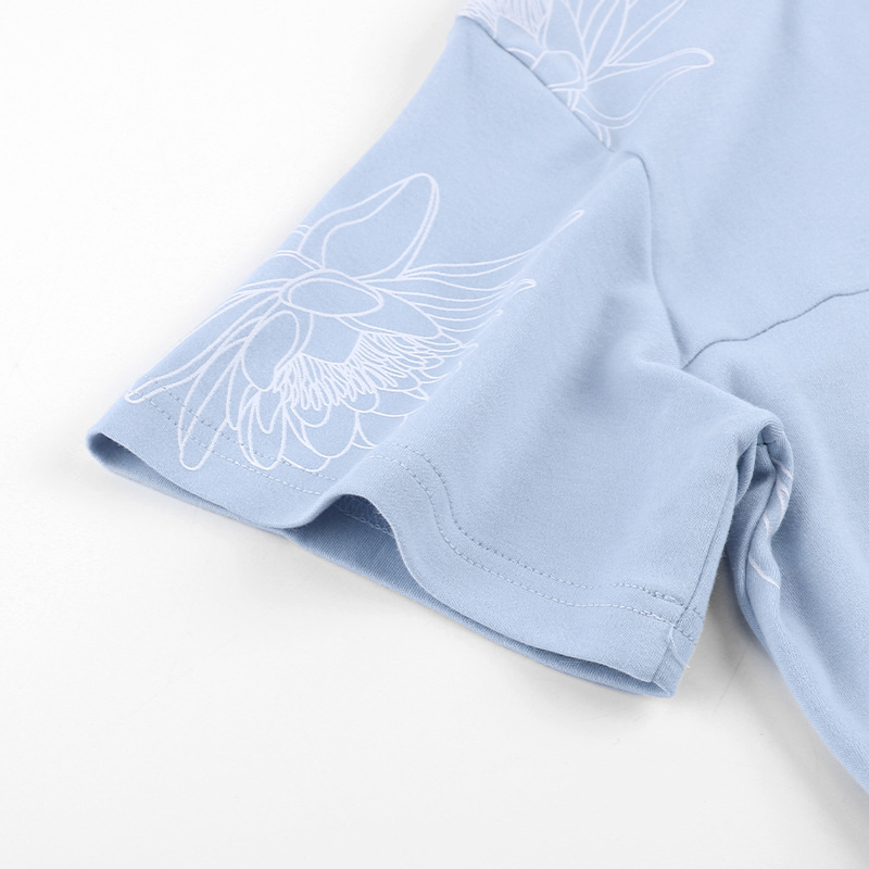 Βαμβατικό νυχτικό για γυναίκες, καλοκαιρινό νυχτικό με 3/4 μανίκια, μεσαίου μήκους φούστα, εκτύπωση σε πολυτελές σχέδιο