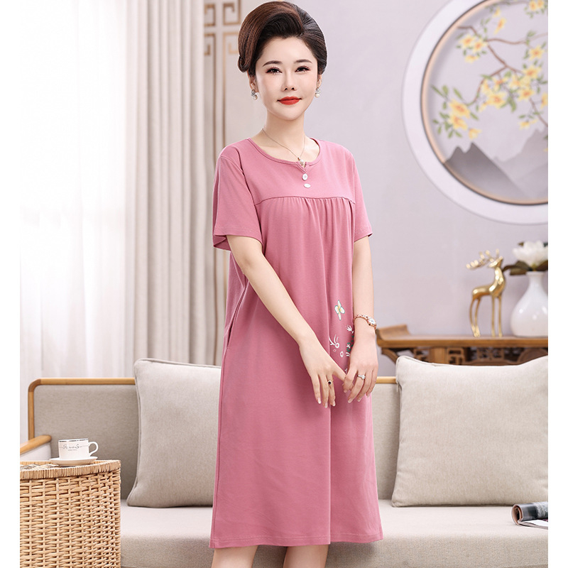 Βαμβατικό νυχτικό για γυναίκες, καλοκαιρινό νυχτικό με 3/4 μανίκια, μεσαίου μήκους φούστα, εκτύπωση σε πολυτελές σχέδιο