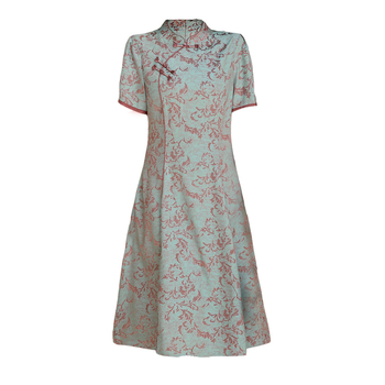 Hiina stiilis kleit kesk-vanuse naistele, puuvilla ja lina kangas, polüesteri sisaldus ≤30%, trükk, elegantne ja väärikas, 2024. aasta sügise lansseerimine