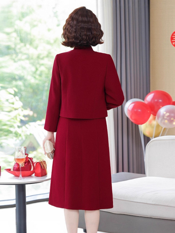 Kaheosaline qi-pao komplekt ämmale pulmapidustuseks — 2025 sügis, polüester, 90–95% polüester, trükk, midi pikkus