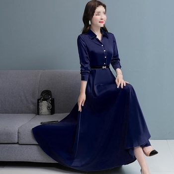 Rochie din bumbac și in, mâneci lungi, decolteu în V, croială A-line, stil intelectual