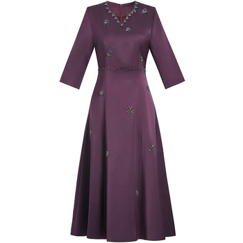 Sieviešu kleita ķīniešu stilā ar V kaklu, pavasaris 2024, brokāta satīns, poliestera 90–95%, svārku garums 116 cm