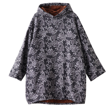 Rochie-sweatshirt cu glugă pentru femei, imprimeu din bumbac-lână, țesătură compozită, stil literar retro, sezon de iarnă 2025