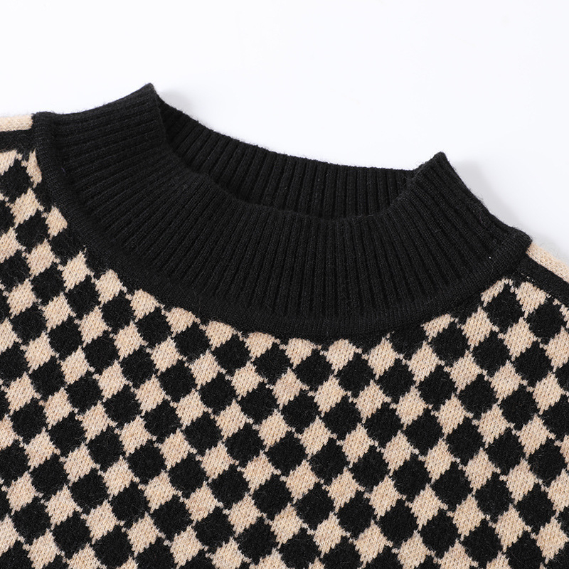 Pletiena kleita ar houndstooth rakstu, tīkla audums, akrila šķiedras līdz 30%, etniskais stils, rudens 2025