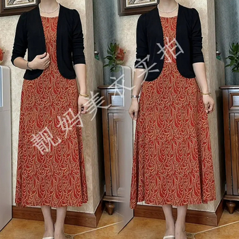 Двусекционна рокля с флорален принт, кръгло деколте, 3/4 ръкави, китайски стил, литературно ретро, пролет 2025