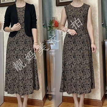 Двусекционна рокля с флорален принт, кръгло деколте, 3/4 ръкави, китайски стил, литературно ретро, пролет 2025