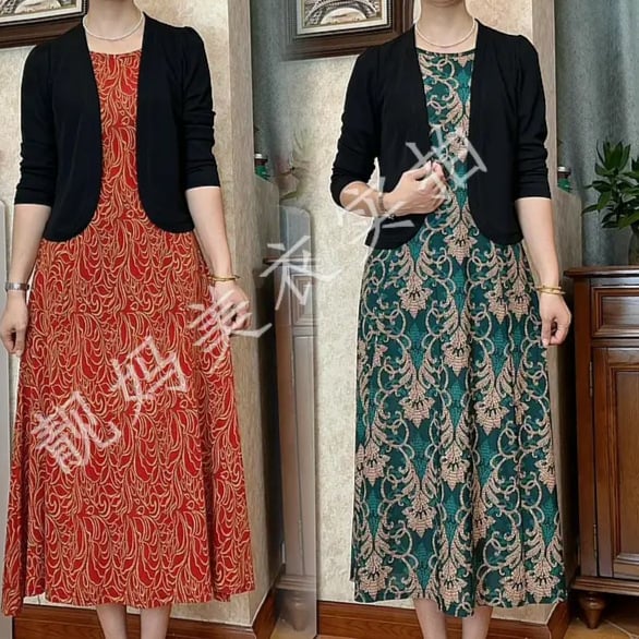 Двусекционна рокля с флорален принт, кръгло деколте, 3/4 ръкави, китайски стил, литературно ретро, пролет 2025