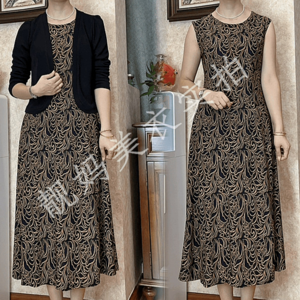 Двусекционна рокля с флорален принт, кръгло деколте, 3/4 ръкави, китайски стил, литературно ретро, пролет 2025