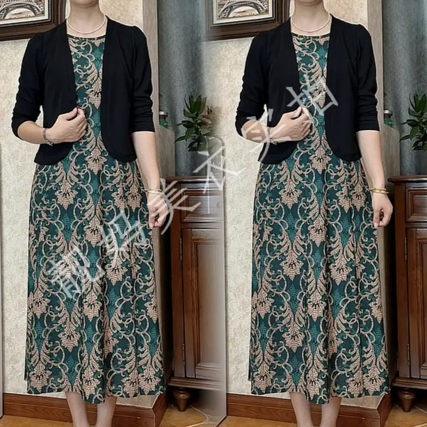 Двусекционна рокля с флорален принт, кръгло деколте, 3/4 ръкави, китайски стил, литературно ретро, пролет 2025