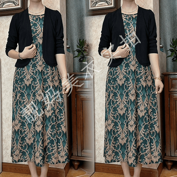 Двусекционна рокля с флорален принт, кръгло деколте, 3/4 ръкави, китайски стил, литературно ретро, пролет 2025