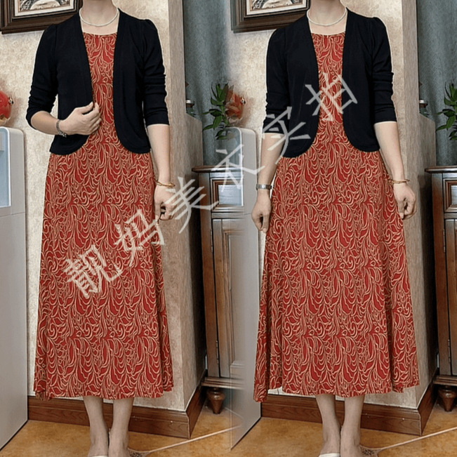 Двусекционна рокля с флорален принт, кръгло деколте, 3/4 ръкави, китайски стил, литературно ретро, пролет 2025