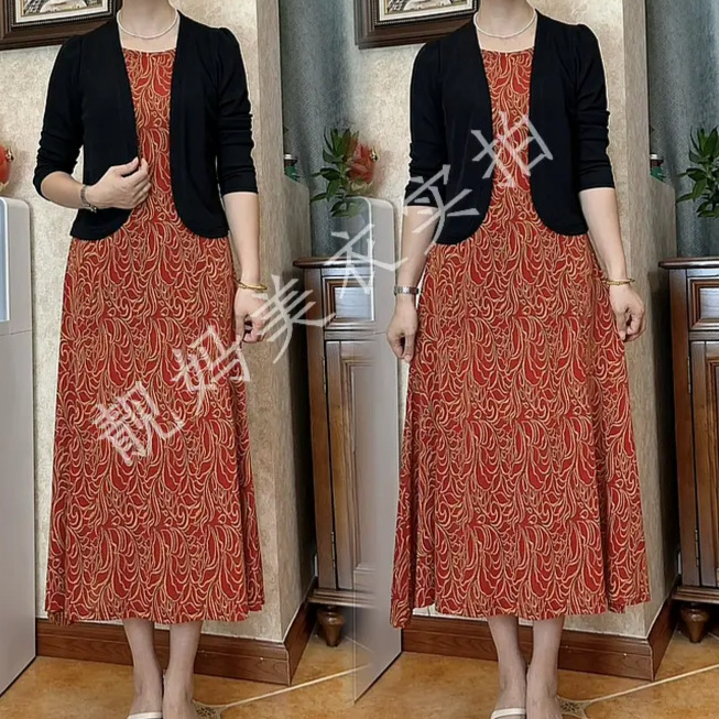 Двусекционна рокля с флорален принт, кръгло деколте, 3/4 ръкави, китайски стил, литературно ретро, пролет 2025