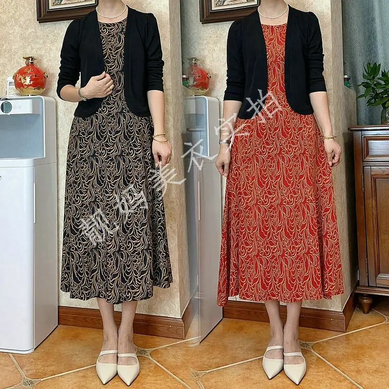 Двусекционна рокля с флорален принт, кръгло деколте, 3/4 ръкави, китайски стил, литературно ретро, пролет 2025