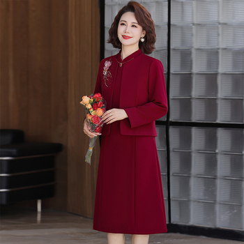 Rochie de seară pentru femei adulte, amestec triacetat cu 70-80% acetat și 30-50% microfibră, guler stand cu nasturi rotunzi, mâneci lungi, potrivită pentru nuntă, toamnă 2025