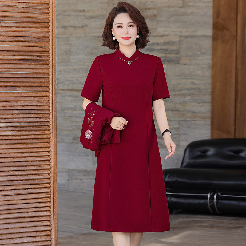 Rochie de seară pentru femei adulte, amestec triacetat cu 70-80% acetat și 30-50% microfibră, guler stand cu nasturi rotunzi, mâneci lungi, potrivită pentru nuntă, toamnă 2025