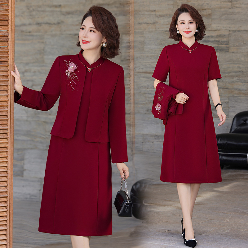 Rochie de seară pentru femei adulte, amestec triacetat cu 70-80% acetat și 30-50% microfibră, guler stand cu nasturi rotunzi, mâneci lungi, potrivită pentru nuntă, toamnă 2025