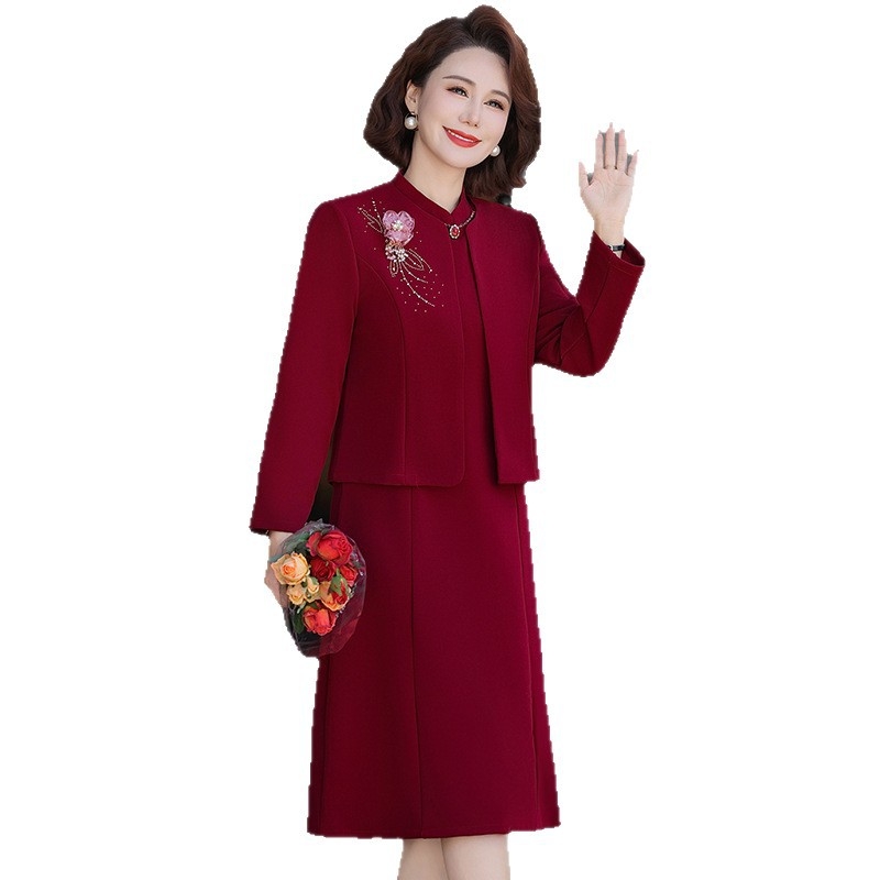 Rochie de seară pentru femei adulte, amestec triacetat cu 70-80% acetat și 30-50% microfibră, guler stand cu nasturi rotunzi, mâneci lungi, potrivită pentru nuntă, toamnă 2025