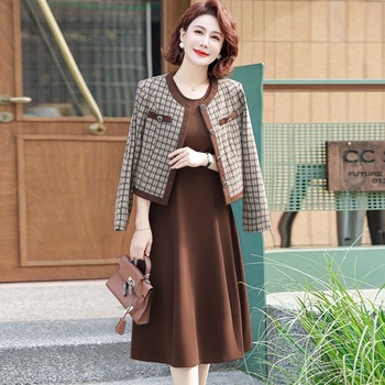 Costum casual cu fustă pentru femei, model houndstooth, 95% poliester, mâneci lungi, toamnă 2025