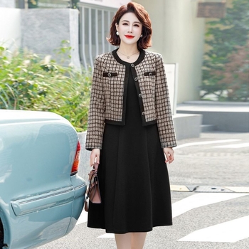 Costum casual cu fustă pentru femei, model houndstooth, 95% poliester, mâneci lungi, toamnă 2025