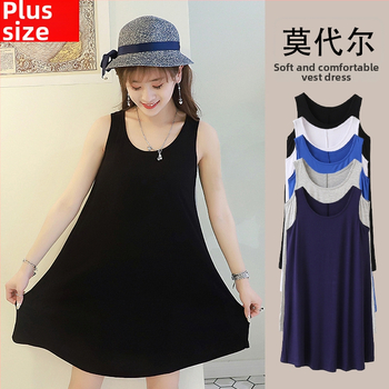 Rochie de noapte modal fără mâneci, croială lejeră, guler rotund, țesătură medie pentru femei de vârstă mijlocie