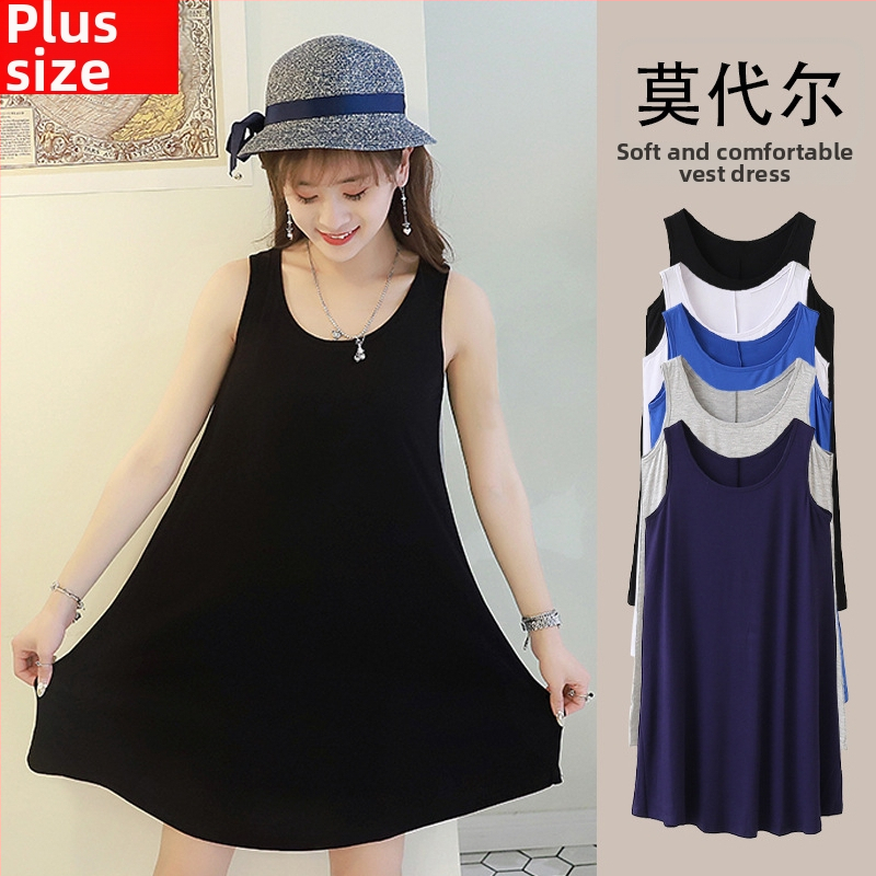 Rochie de noapte modal fără mâneci, croială lejeră, guler rotund, țesătură medie pentru femei de vârstă mijlocie