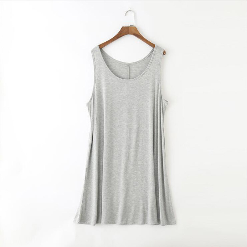 Rochie de noapte modal fără mâneci, croială lejeră, guler rotund, țesătură medie pentru femei de vârstă mijlocie