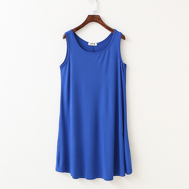 Rochie de noapte modal fără mâneci, croială lejeră, guler rotund, țesătură medie pentru femei de vârstă mijlocie