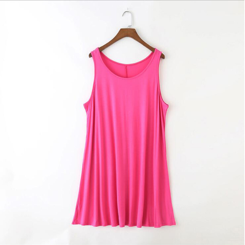 Rochie de noapte modal fără mâneci, croială lejeră, guler rotund, țesătură medie pentru femei de vârstă mijlocie