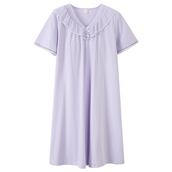 Rochie de dormit pentru femei cu decolteu în V, mâneci 3/4, lungime medie, Tencel-bumbac, respirabilă și confortabilă