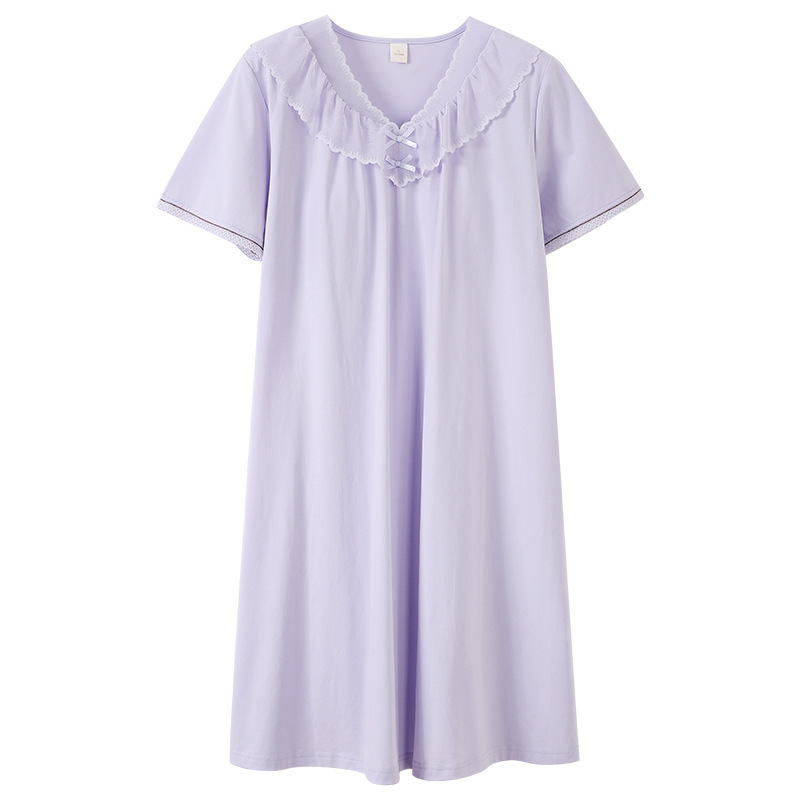 Rochie de dormit pentru femei cu decolteu în V, mâneci 3/4, lungime medie, Tencel-bumbac, respirabilă și confortabilă