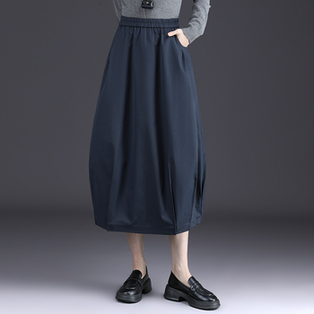 Bud skirt, висока талия, средна дължина, А-линия, полиестер с микроеластичност, елегантен офис стил