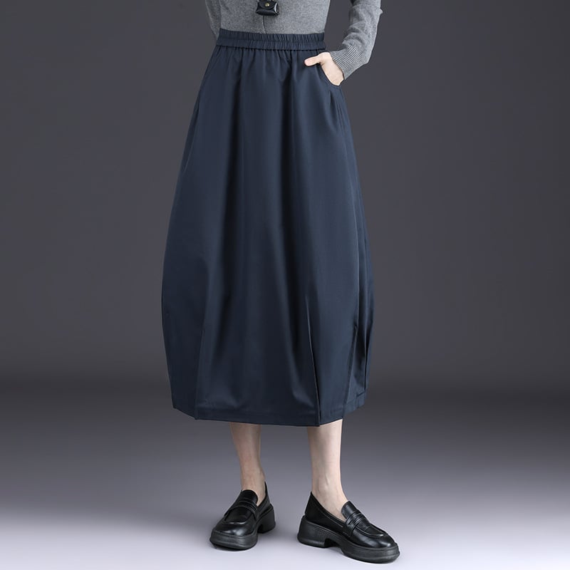 Bud skirt, висока талия, средна дължина, А-линия, полиестер с микроеластичност, елегантен офис стил