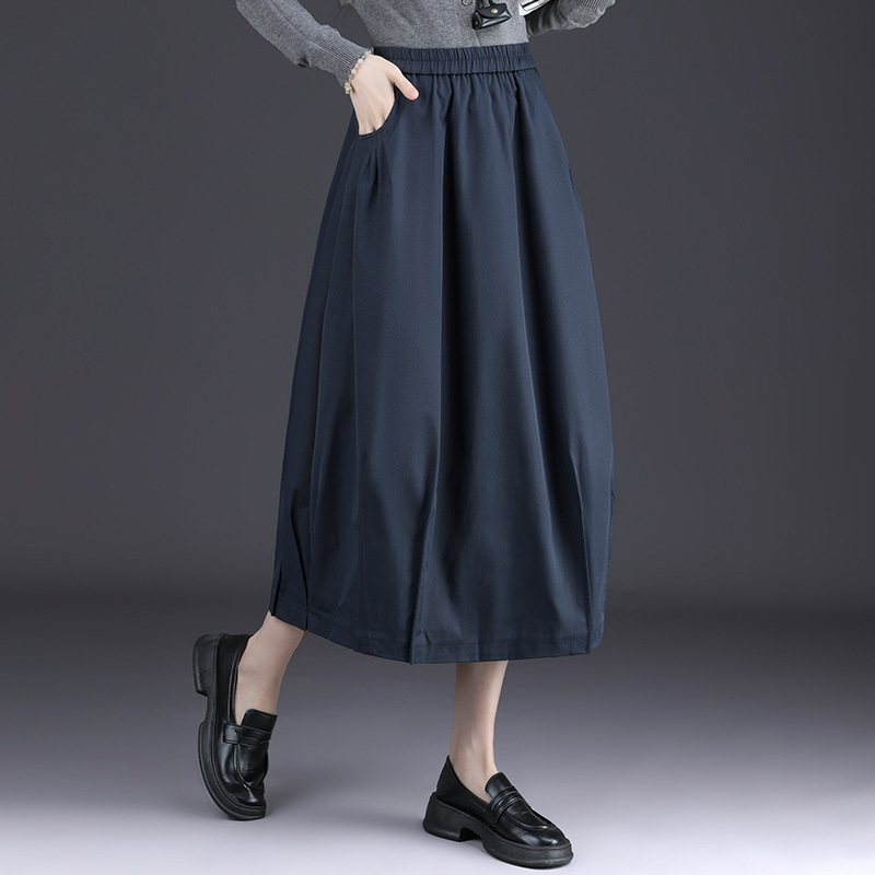 Bud skirt, висока талия, средна дължина, А-линия, полиестер с микроеластичност, елегантен офис стил