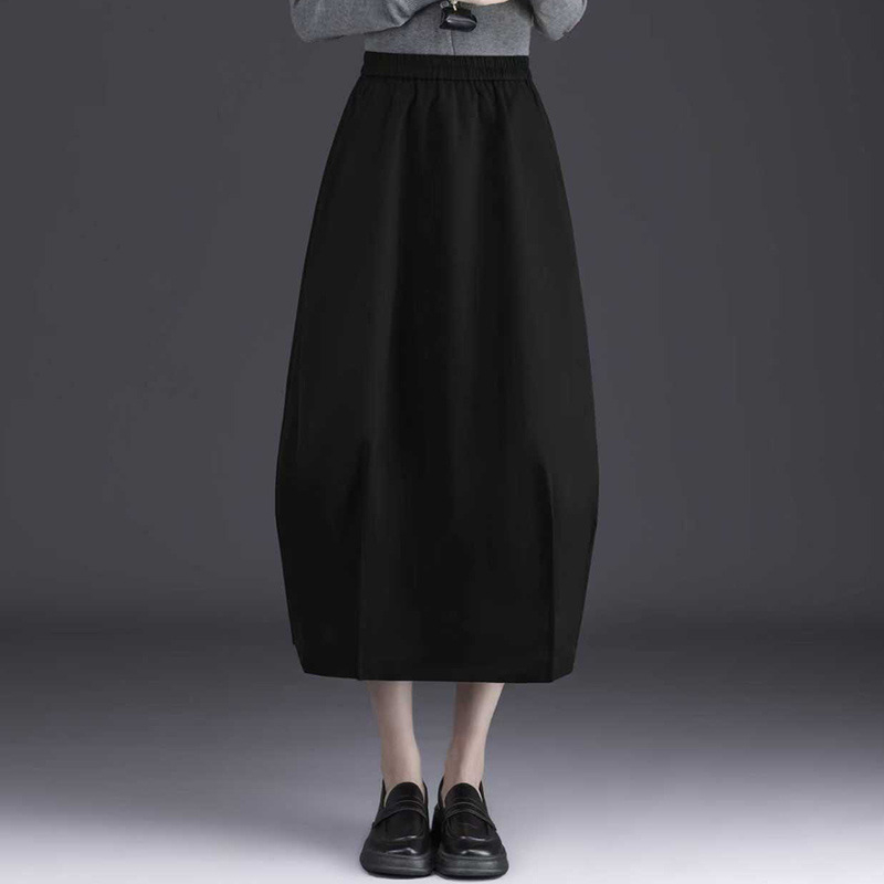 Bud skirt, висока талия, средна дължина, А-линия, полиестер с микроеластичност, елегантен офис стил