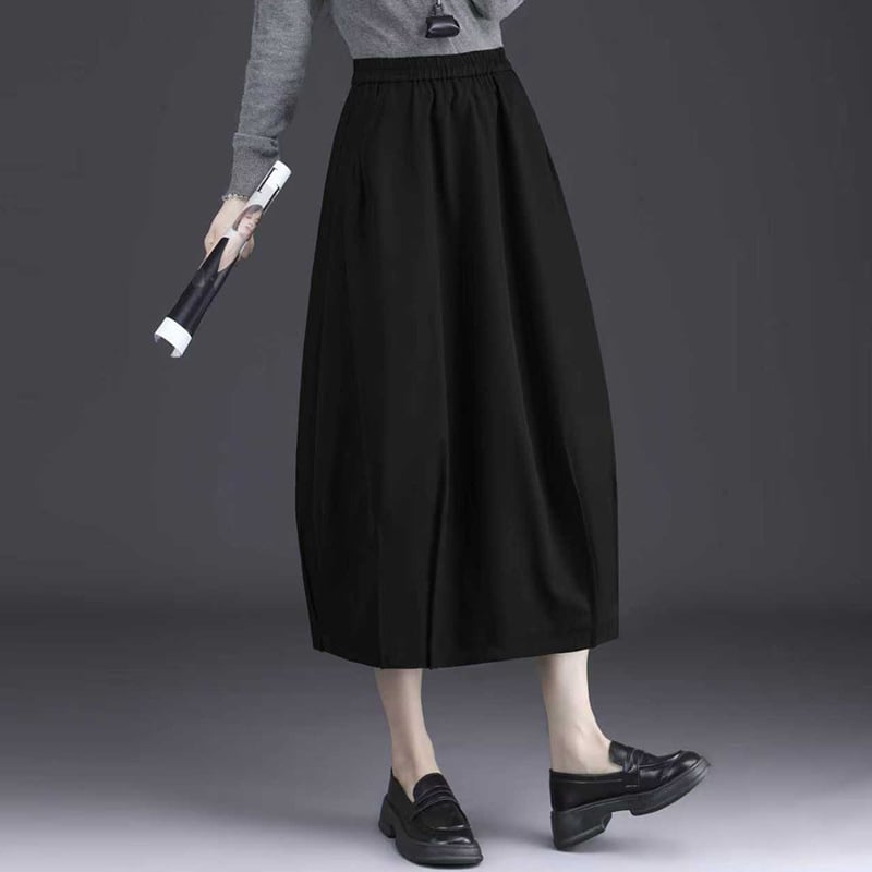 Bud skirt, висока талия, средна дължина, А-линия, полиестер с микроеластичност, елегантен офис стил