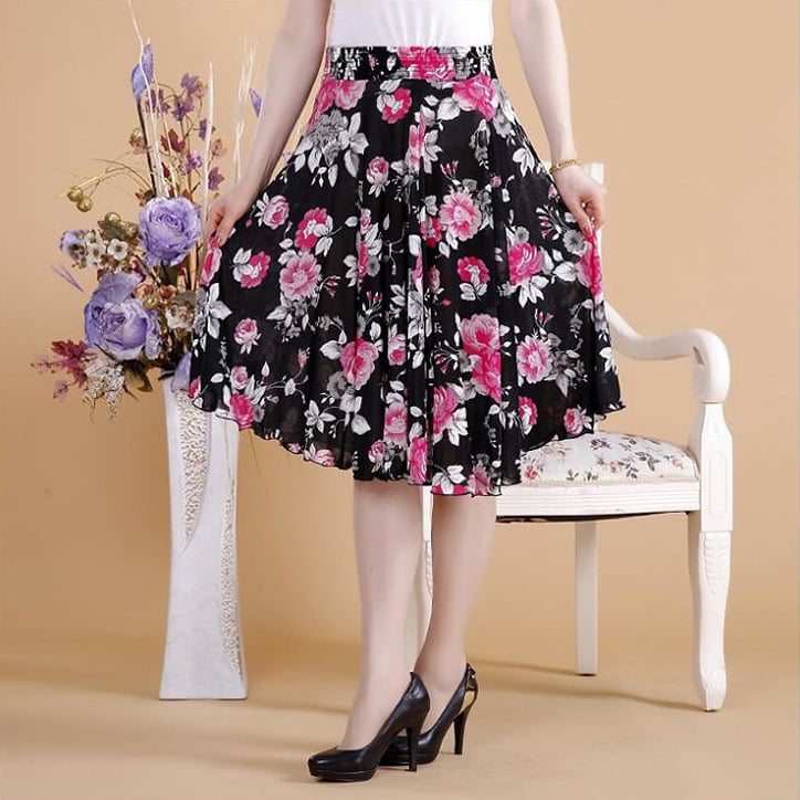 Юбка, народен стил, къса пола, обемна пола, ацетатна тъкан, печат/ боядисване