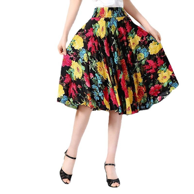 Юбка, народен стил, къса пола, обемна пола, ацетатна тъкан, печат/ боядисване