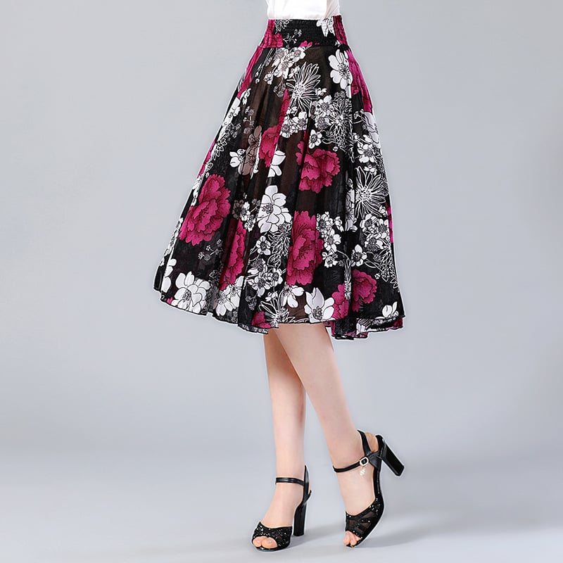 Юбка, народен стил, къса пола, обемна пола, ацетатна тъкан, печат/ боядисване