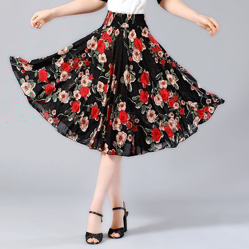 Юбка, народен стил, къса пола, обемна пола, ацетатна тъкан, печат/ боядисване