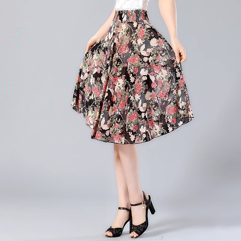 Юбка, народен стил, къса пола, обемна пола, ацетатна тъкан, печат/ боядисване