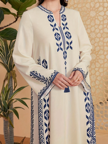 Ženska haljina s V izrezom, pleteni geometrijski print, duga A-linijska haljina – elegantan pulover stil