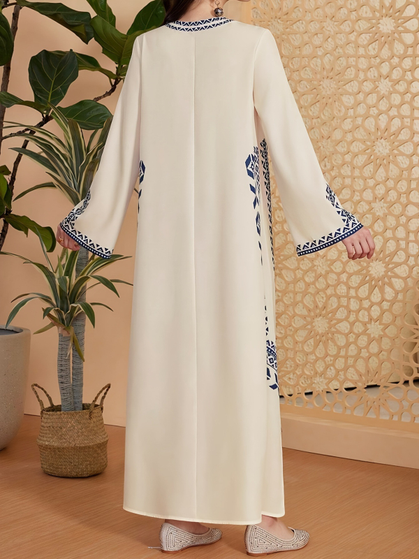 Ženska haljina s V izrezom, pleteni geometrijski print, duga A-linijska haljina – elegantan pulover stil