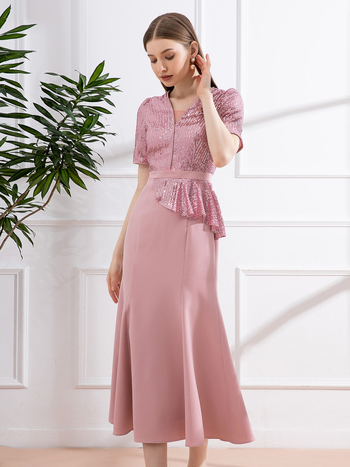 Kāzu kleita līgavas mātei, izsmalcināts stils, poliesters 80-90% ar kokvilnu zem 30%, garums 128 cm, vasara 2024