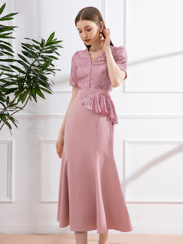 Kāzu kleita līgavas mātei, izsmalcināts stils, poliesters 80-90% ar kokvilnu zem 30%, garums 128 cm, vasara 2024