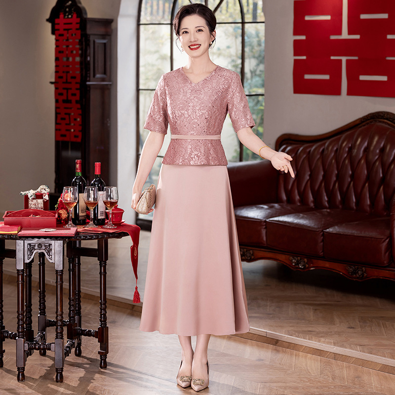 Elegantne kleit pruudi emale, kevad-suve 2025, pikk, tikitud polüester, pikkus 125 cm