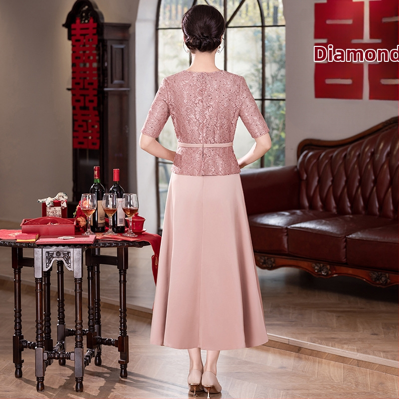 Elegantne kleit pruudi emale, kevad-suve 2025, pikk, tikitud polüester, pikkus 125 cm