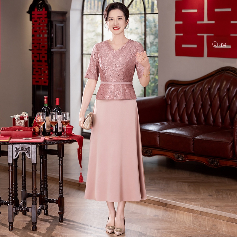 Elegantne kleit pruudi emale, kevad-suve 2025, pikk, tikitud polüester, pikkus 125 cm