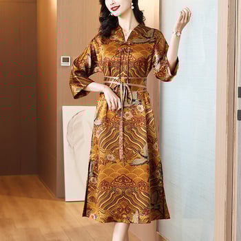 Плътена коприна рокля с принт, средна дължина, градски хипстер стил, съдържание на коприна над 95%, вторичен плат 30–50%